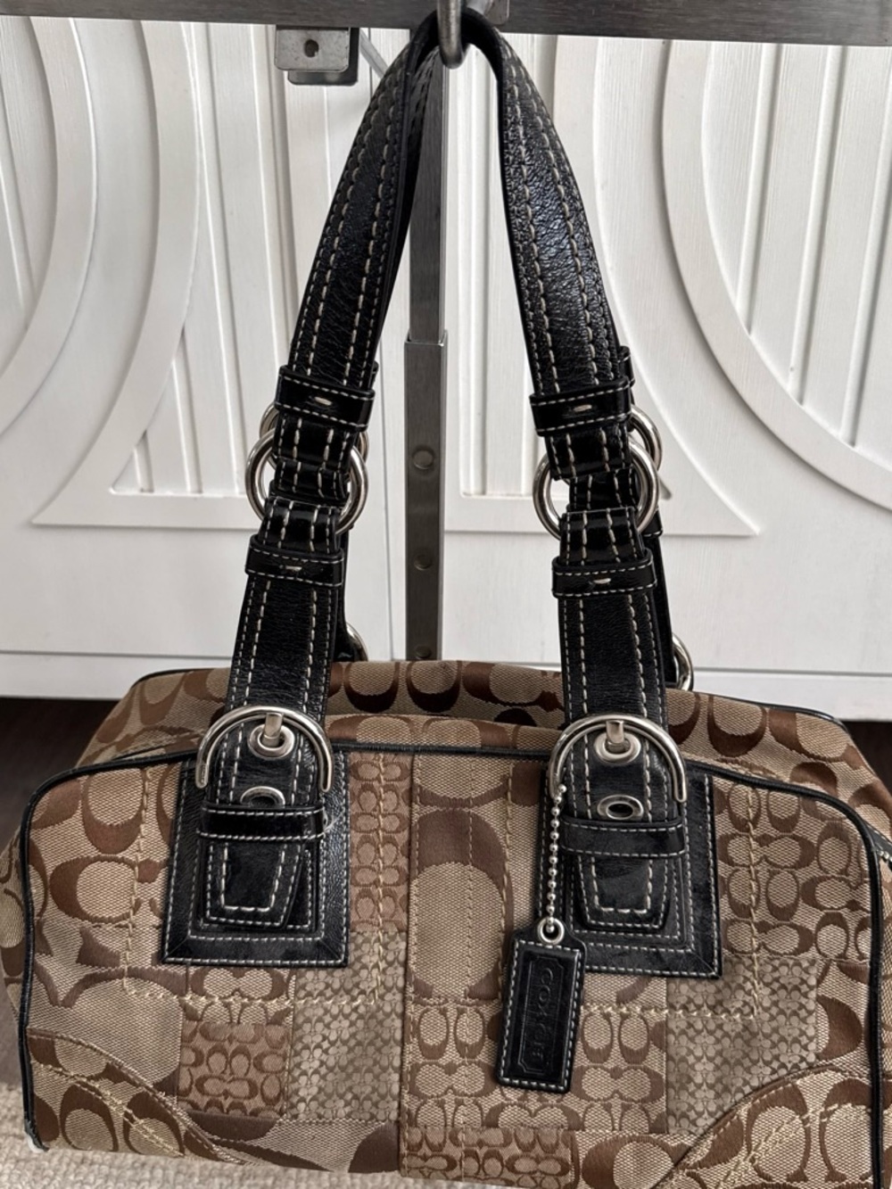 Coach Tan and Black Patchwork Shoulder Bag